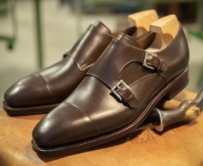Impeccable Cioccolato Brown Cap Toe Buckle Strap Real LEATHER Formal MONK Shoes