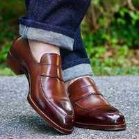 Handmade Brown Leather Loafers Dress Shoes For Men, Custom Leather Formal shoes - Thumbnail 4