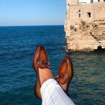 Handmade brown leather loafers dress shoes, custom leather moccasin formal shoes