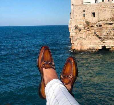 Handmade Brown Leather Loafers Dress Shoes, Custom Leather Moccasin Formal Shoes