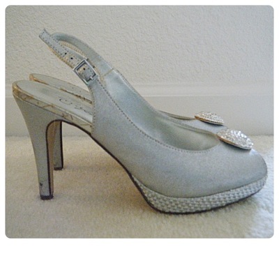 Silver peep toe heels