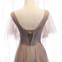 A line v neck lace long prom dress - Thumbnail 3