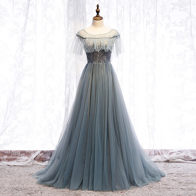 Gray tulle long ball gown dress evening dress - Thumbnail 4