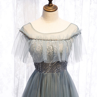 Gray tulle long ball gown dress evening dress - Thumbnail 2