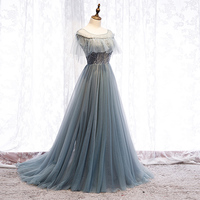 Gray tulle long ball gown dress evening dress - Thumbnail 3