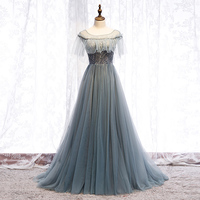 Gray tulle long ball gown dress evening dress - Thumbnail 5