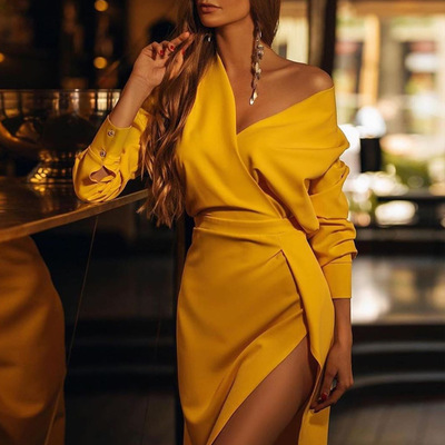 Long sleeve women's yellow dress