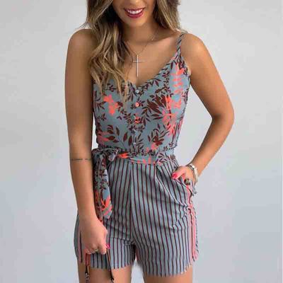 V-neck sexy printed jumpsuit - Thumbnail 3
