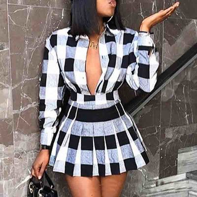 Sweet Long Sleeve Check Two-Piece Set