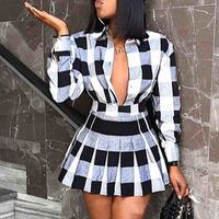 Sweet Long Sleeve Check Two-Piece Set - Thumbnail 1