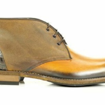 Men's handmade leather ankle boots two tone patina chukka dress boots - Thumbnail 1