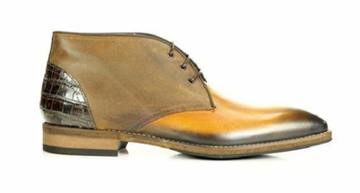 Men's Handmade Leather Ankle Boots Two Tone Patina Chukka Dress Boots