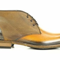 Men's Handmade Leather Ankle Boots Two Tone Patina Chukka Dress Boots - Thumbnail 4