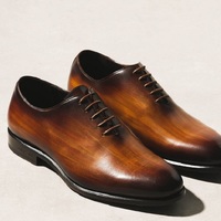 Handmade Brown Patina Leather Oxfords Formal Custom Shoes for Men - Thumbnail 1