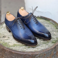 Handmade Blue Patina Finish Whole cut Leather Oxfords custom Shoes for Men - Thumbnail 4