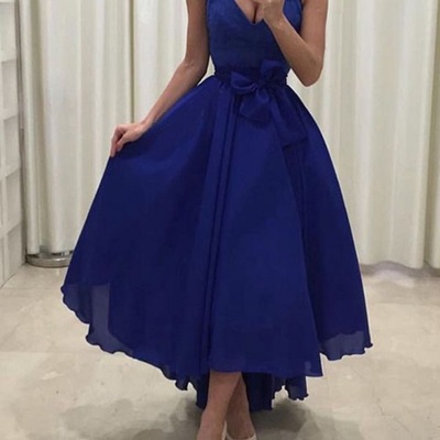 Straps v neck royal blue prom dresses homecoming gown - Thumbnail 3