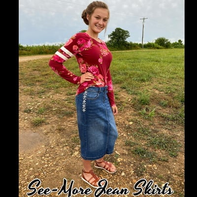 Demi mid length indigo wash denim skirt