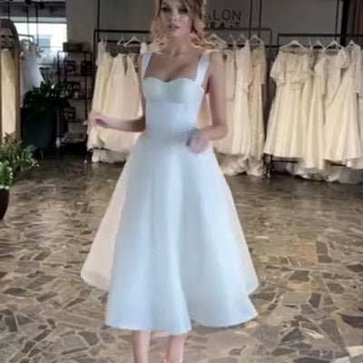 Tea length wedding dresses bridal gown with bowknot - Thumbnail 4
