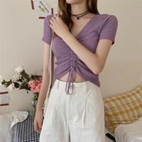 8 Colors V-neck Drawstring Knit Top - Thumbnail 1