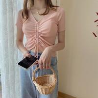 8 Colors V-neck Drawstring Knit Top - Thumbnail 4