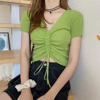 8 Colors V-neck Drawstring Knit Top - Thumbnail 6