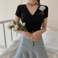 8 Colors V-neck Drawstring Knit Top - Thumbnail 8