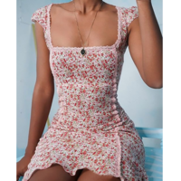 Printed Sweet Floral Lace Short Sleeve Dress - Thumbnail 1
