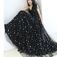 Black sweetheart neck tulle long prom dress, black evening dress - Thumbnail 5