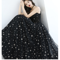 Black sweetheart neck tulle long prom dress, black evening dress - Thumbnail 6