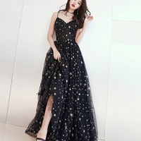 Black sweetheart neck tulle long prom dress, black evening dress - Thumbnail 7
