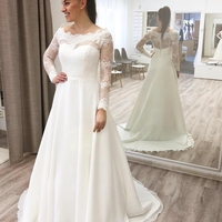 A-Line Off the Shoulder White Chiffon Wedding Dresses with Appliques - Thumbnail 1