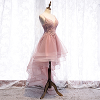 Cute v neck lace short prom dress high low evening dress - Thumbnail 6