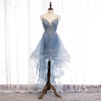 Cute v neck lace short prom dress high low evening dress - Thumbnail 3