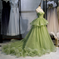 Green tulle long ball gown dress formal dress - Thumbnail 1
