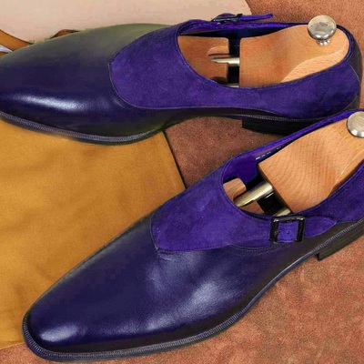 Customize purple grape new monk style genuine suede leather formal party shoes
