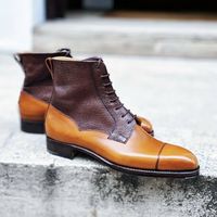 Men,s Tan & Brown Cap Toe Leather Ankle Boots. Men Dress Formal Fashion Boots - Thumbnail 1