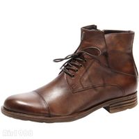 Vintage Men's Oxfords Genuine Cow Leather Cap Toe High Top Ankle Boots lace up - Thumbnail 1