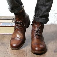 Vintage Men's Oxfords Genuine Cow Leather Cap Toe High Top Ankle Boots lace up - Thumbnail 4