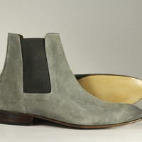 Men,s Gray Suede Ankle Boots. Men Dress Formal Fashion Boots - Thumbnail 2