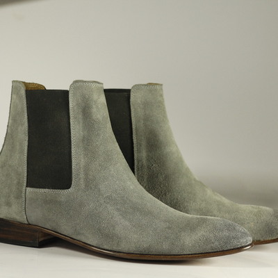 Men,s gray suede ankle boots. men dress formal fashion boots - Thumbnail 1