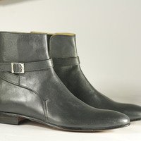 Men,s Black Leather Boot, Ankle Boots.Men Dress Formal Fashion Boots,Jodhpurs Boot - Thumbnail 1