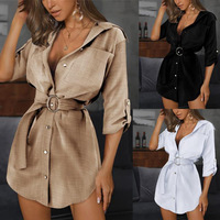Casual Cardigan Solid Color Long Sleeve Dress - Thumbnail 3