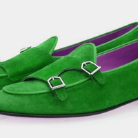 Green Suede Double Monk Strap Handmade Casual Men's Shoes - Thumbnail 1