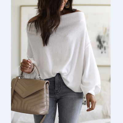 Casual Solid Color Long Sleeve Shoulder Top