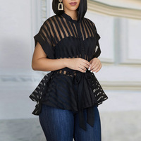 Women'S Striped Sexy Short-Sleeved Shirt - Thumbnail 1