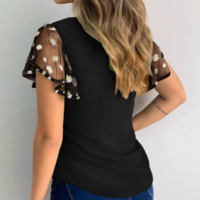Sweet Lace Embroidered Short-Sleeved Shirt - Thumbnail 1
