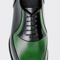 Green Oxford Black Genuine Leather Wing Tip Handmade Lace Up Derby Toe Men Shoes - Thumbnail 1
