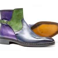 Jodhpurs Multi Color Genuine Leather High Ankle Rounded Single Buckle Monk Strap Handmade Boots - Thumbnail 5