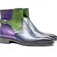 Jodhpurs Multi Color Genuine Leather High Ankle Rounded Single Buckle Monk Strap Handmade Boots - Thumbnail 4