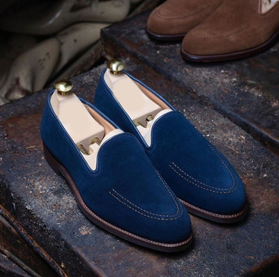 Handmade Men's Blue Color shoes, Men's Suede Loafer Slip On Dress Formal Shoes